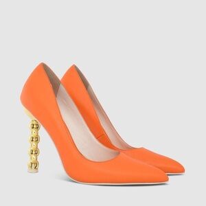 Kat Maconie “Lydia” orange gold heel pointed toe pumps (size 6 women)